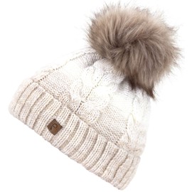 Faera Winter Hat - Warm Lined Faux Fur Bobble Hat - Fleece Lining - Winter Knitted Beanie Hat - Unisex, One Size - purple