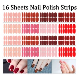 SILPECWEE Red Pink Nail Wraps for Women Solid Color Nail Polish Strips Self Adhesive Nail Polish Wraps Gel Nail Strips Nail Art Accessories with 1pc Nail File (16 Sheets)