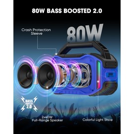 ANCOON Speakers Bluetooth Wireless: 80W(Peak) Loud Speaker with Bass, 20H Playtime, IPX6 Waterproof, Large Jobsite Speakers for Work, Outdoor, Workshop, Garage, Portable Speaker with TWS (Blue)