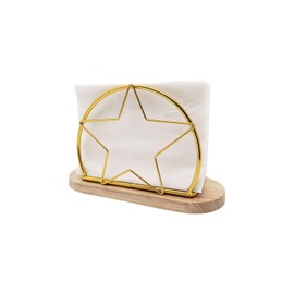 AIM & GGKK Gold Napkin Holder for Table with Wooden Base - Geometric Metal Wire Paper Napkin Holder, Modern Restaurant & Home Dining Accessories (6.14" L x 3.94" H)