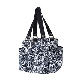 NGIL Small Utility Tote Small Carry on Travel Tote Bags for Women, Women Mini Work Tote Caddy Bag (Royal Damask-black)