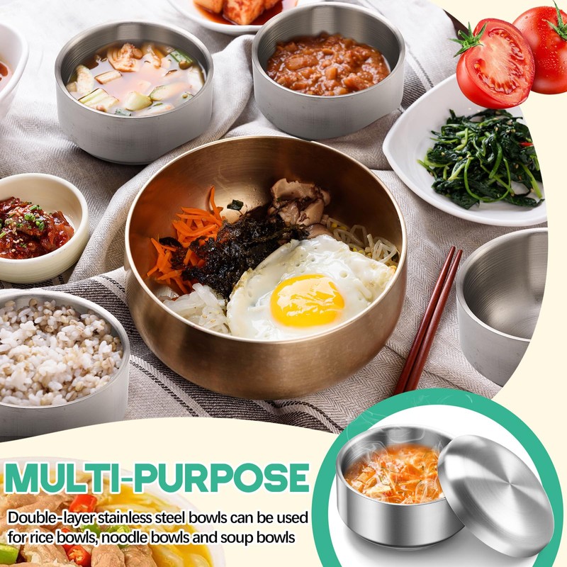 Reallnaive 4 Sets 12 oz Stainless Steel Korean Soup Rice