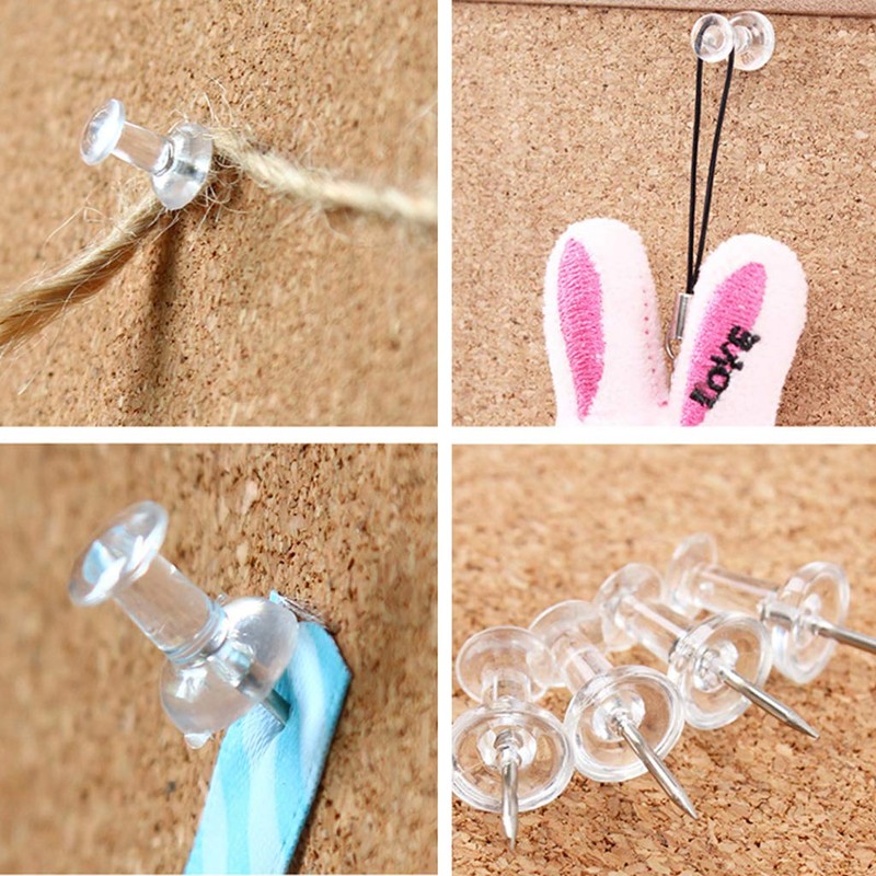 Smukdoo Push Pin,100 PCS Plastic Thumb Tacks Clear Push Pins