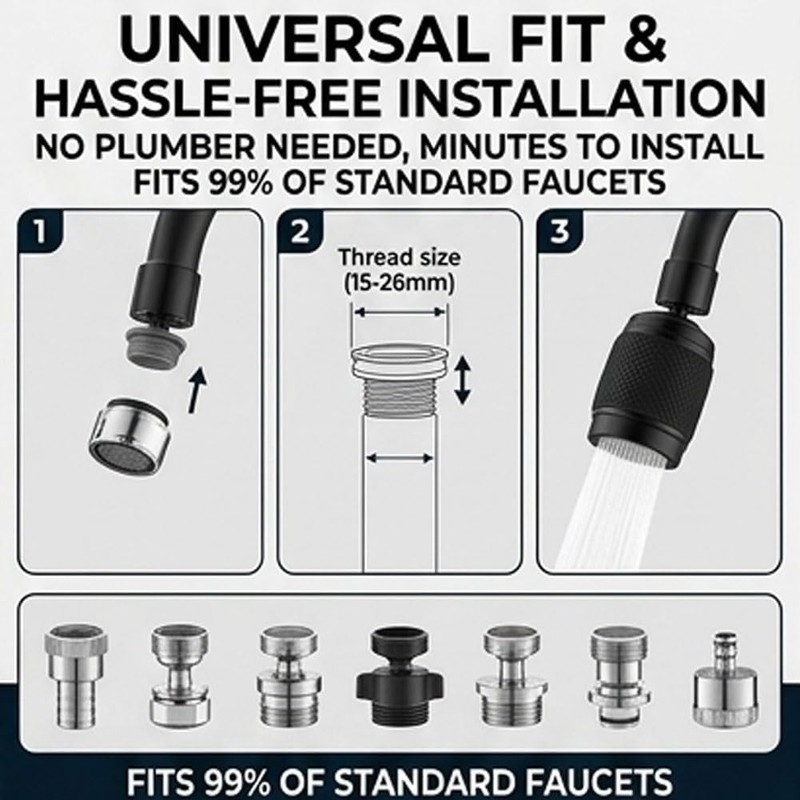Splash Proof Booster Swivel Kitchen Filter Tap, Universal 360°Rotation Kitchen