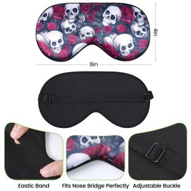 NganSuRong 2 Pcs Skulls Red Roses Sleep Mask Eye Mask, Funny Silk Eye Sleep Shade with Adjustable Strap Night Blindfold for Kids Adult Children's