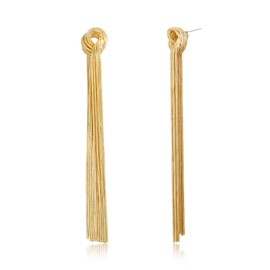 BriLove Fashion Long Big Statement Chain Dangling Chandelier Tassel Knot Dangle Drop Earrings for Women Party Prom Gold-Tone