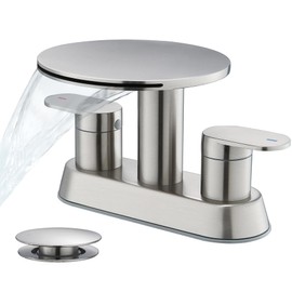 Bathroom Sink Faucet 3 Hole，Matte Black Waterfall Bathroom Faucet 4 Inch Centerset with Pop-Up Drain，2 Handles Stainless Steel faucets with Round Shelf for Vanity Sink, Rv