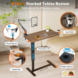 NIUTN Adjustable Mobile Bedside Table - Hospital Home Use, Standing Desk & Laptop Cart with Cup Holder & Phone/Tablet Holder