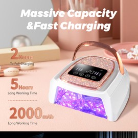 Cordless Rechargeable Nail Lamp 288W, Rechargeable UV Nail Dryer Gel Polish Curing Light with 4 Timers, Magnetic Metal Mirror Base, Continuous Use Up to 4-5 Hours