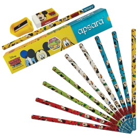 DMM Novelty Pencils, Pack of 10, Pencils Sharpener Eraser Multipack, Perfect for School Office Home Nursery Use, Gift Pack, iZOFAX Black Ball Pen