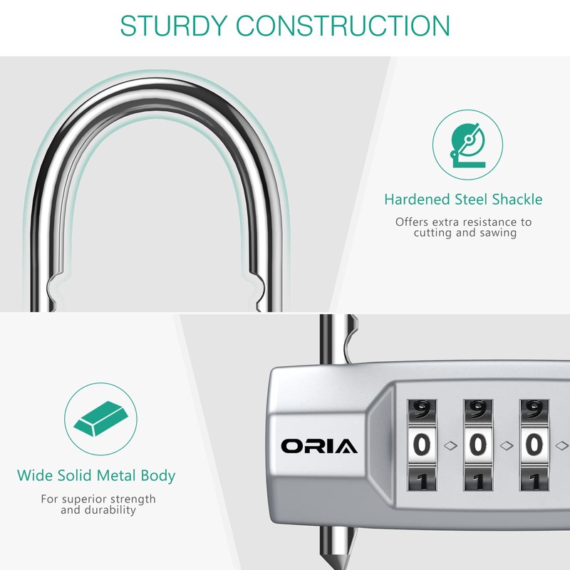ORIA 4-Digit Combination Padlocks with Adjustable Long Shackle, U- Shaped