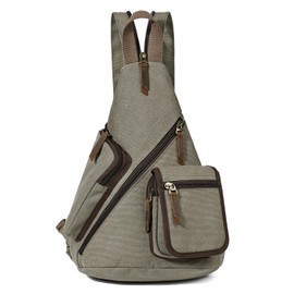KL928 Casual Canvas Sling Bag Men and Women - Crossbody Backpack Shoulder Daypack Rucksack for Hiking and Traveling, Olive Green