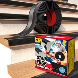 Stair Edge Protector 24 Ft - Black Rubber Edge Trim for Steps - Vinyl Stair Nose Molding - Rubber Nose Trim - Fit for Indoor and Outdoor - Non Slip and Waterproof