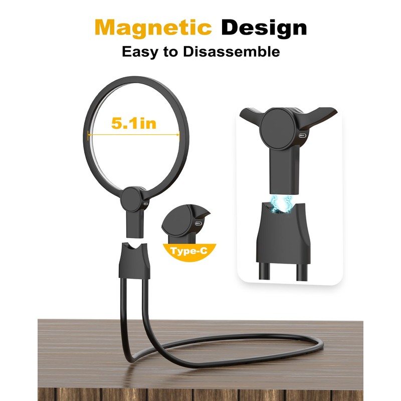 5X Hands Free Magnifying Glass with Light for Close Work,Neck