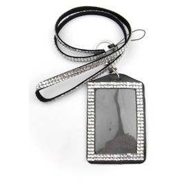 ALL in ONE Rhinestone Lanyard Bling Crystal Necklace + Card Holder for Id/Key/Cell Phone (White)
