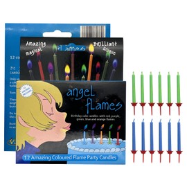 Angel Flames Birthday Candles with Cold Color Flames Happy Birthday Candles for Boys (Blue and Green Flames, 12 per Box, Holders Included)