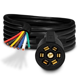 True Mods 12ft 7-Way Trailer Plug Adapter Cord Wiring Harness [7-Pin Trailer Wire Cable] [Brake & Light Control] [10-14AWG] 7 Prong Trailer Light Cord Wiring Connector for RV Flatbed Utility Camper