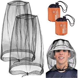 2 PCS Midge Head Net, Nylon Midge Net Head Cover, Fine Mesh Mosquito Head Net, Mosquito Head Protecting Net Hat Face Neck Net Covering for Outdoor Hiking Camping Fishing Climbing Walking