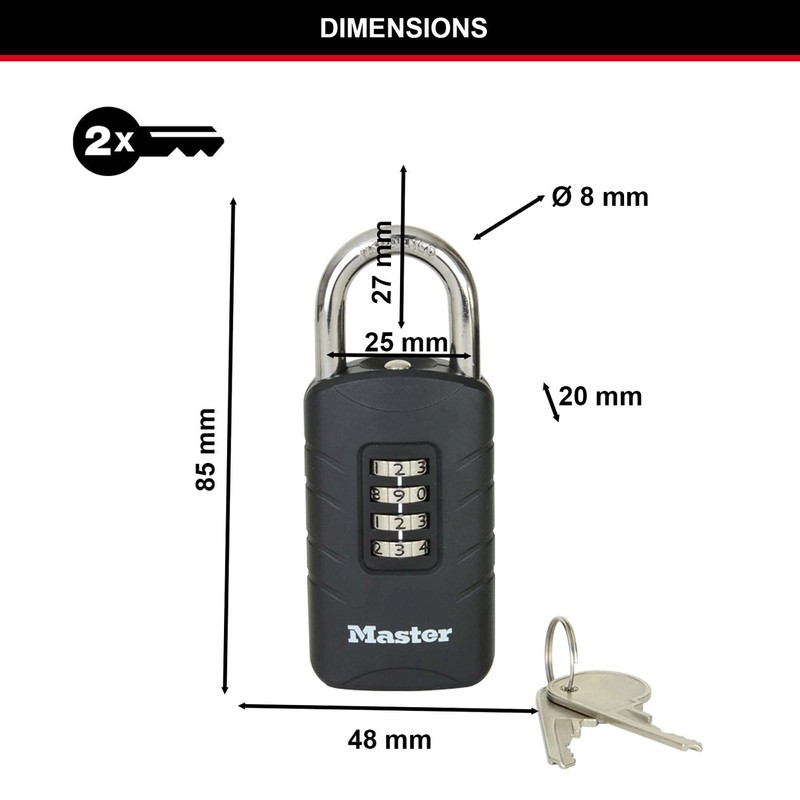Master Lock 656EURDBLK Outdoor combination padlock with override key, 120