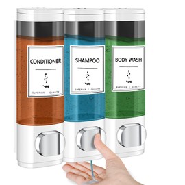 KOYFOYO Shampoo and Conditioner Dispenser, Shower Dispenser 3 Chamber No Drill, Shampoo Dispenser for Shower, Wall Mounted Soap Dispenser Bathroom Hotel (3 * 10oz White)