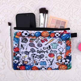 Sport Makeup Cosmetic Pouch Basketball Stuff Canva Toiletry Bag for Girl Coach Birthday Gift Portable Storage Zipper Bag Sports Lover Fan Soccer Skincare Organizer Sport Accessory Party Favor