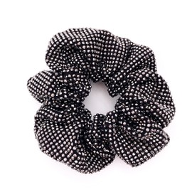 Embellished Sparkly Black Crystal Scrunchie Hair Tie Ponytail Holder Accessory for Women
