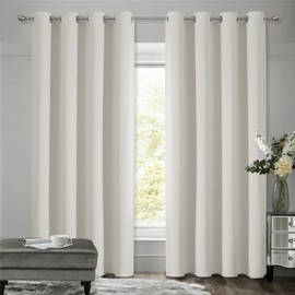 VEHEDE Light Beige Opaque Living Room Curtains, Thermal Curtain, Cold Protection, Blackout Curtains with Eyelets, Living Room, Eyelet Curtain, Panel Curtains, Modern, H 175 x W 140 cm, Set of 2