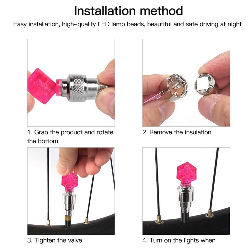 8 Pack Tire Valve Cap LED Light for Bike Bicycle