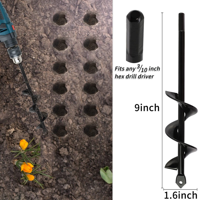 Garden Auger Drill Bit for Planting – 1.6x9 Inch Garden