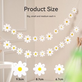 2Pcs Daisy Decorations,Cute Hanging Spring Banner Decor Daisy Bunting Birthday Garland Flower Party Decoration for Indoor Outdoor Girls And Boys Birthday Nursery Party Supplies Home Window Decor,White