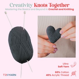 60% Cotton 40% Acrylic Crochet Bulk Yarn - Dark Grey, Soft Fine/Sport Yarn for Crocheting/Knitting - Ideal for Amigurumi Dolls and Baby Garments
