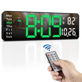 Qecyd Digital Clock, Wall Mounted, Large, Multi-Purpose Use, Alarm Clock, 13 Inch Large Screen, Tabletop, Capital Letters, Easy to Read Brightness, Stylish, Temperature / Date Display, Alarm,