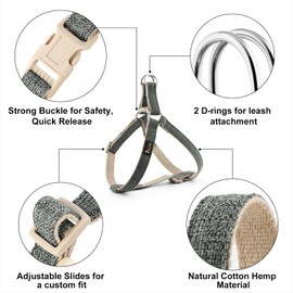 Plutus Pet Cotton Hemp Step in Dog Harness, Sustainable, Lightweight and Escape-Proof, Quick Fit Dog Harness for Puppy Small Medium and Large Dogs, Gray, S