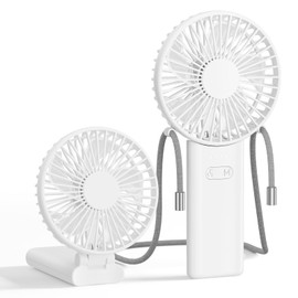 HandFan Thinnest Handheld Fan,Powerful Portable Fan with Lanyard[10Hrs Max Cooling],180°Folded,5 Speeds Personal Fan,Lightweight; 3-IN-1 Hand/Desk/Neck Fan,Travel Essentials Gifts for Women,Men(White)