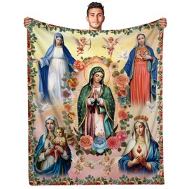 WZOMT Virgin Mary Blanket, Catholic Gifts for Women, Catholic Blanket, Religious Gifts for Women Catholic, Virgin Mary Gifts, Catholic, Floral Our Lady of Guadalupe Blankets 60"x50"