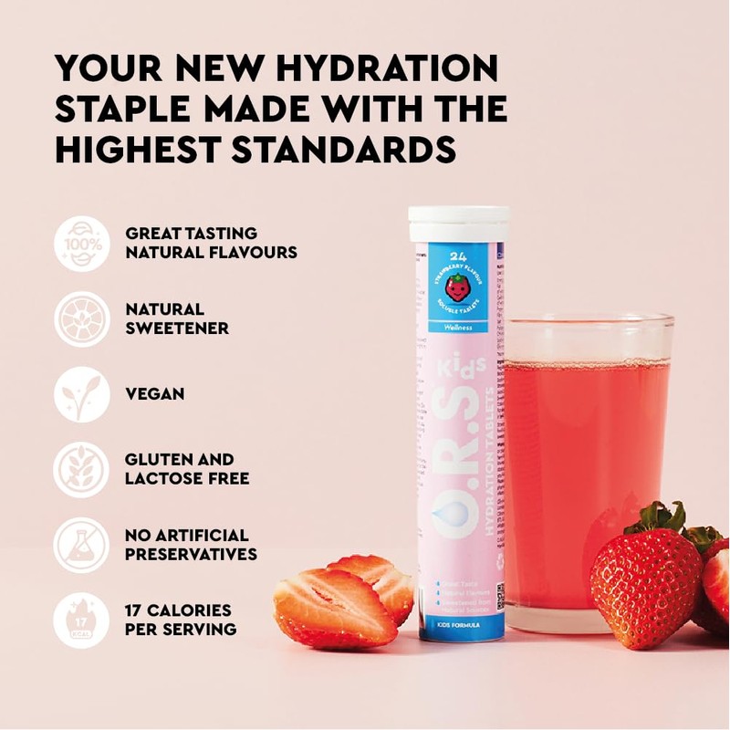 O.R.S Hydration Tablets with Electrolytes for Kids, Vegan, Gluten and