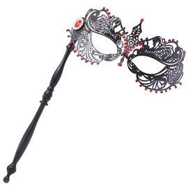 IETANG Couple Pair Venetian Masquerade Ball Masks Set Party Costume Mask (on stick-C-black&red)