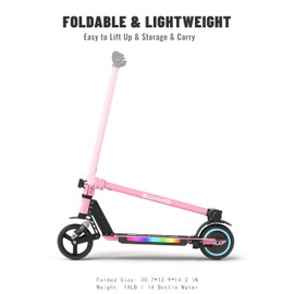 SIMATE Electric Scooter for Kids, Motorized E-Scooters with Colorful Front Light and Pedal Lights, LED Display & Foldable, Dual Braking System, Top 8.7mph & 5 Miles, Gifts for Kids, Girls, Boys, Teens