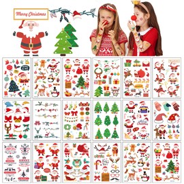 TopFunny Christmas Temporary Tattoos for Kids, 16 Sheets Santa Claus Tattoo Stickers Christmas Fake Tattoo Face Snowman Makeup Decals Gifts for Christmas Party Decorations Supplies