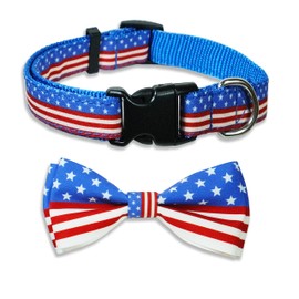 4th of July Dog Bow Tie Collar, USA Independence Day American Patriotic Collar with Safety Buckle for Small Medium Large Pets Puppies (Small-(11"-17") Neck * 5/8" Wide)
