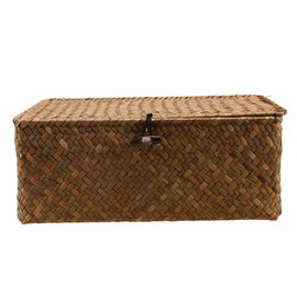 FOMIYES Woven Storage Baskets Natural Seaweed Straw Rectangular Basket Seaweed Woven Storage Box Small Desktop Organizer
