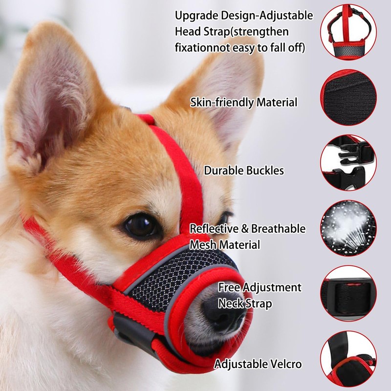 2 PCS Dog Muzzle Comfortable Breathable Mesh Muzzle with Adjustable
