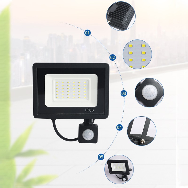 Human Sensor LED Flood Light 50W IP66 Waterproof 6000K Outdoor