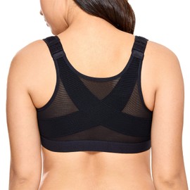 Delimira Women's Front Fastening Bras Non Wired Posture Correcting Back Support Post Surgery Bra Plus Size Comfort Black 34F