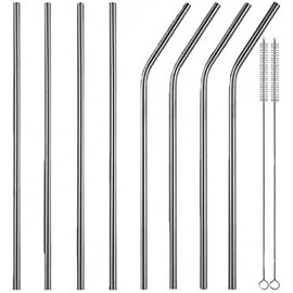 Set de 8 Popotes de Acero Inoxidable Reutilizables y Fáciles de Limpiar Incluye Cepillo para Lavar y Bolsa Pajilla de Metal Inoxidable de Grado Alimenticio Amigable con el Medio Ambiente