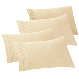 Elegant Comfort 4-PACK Solid Pillowcases 1500 Premium Hotel Quality Microfiber - Smooth Weave, Wrinkle and Stain Resistant, Easy Slip-On, 4-Piece Set, King Pillowcase, Cream