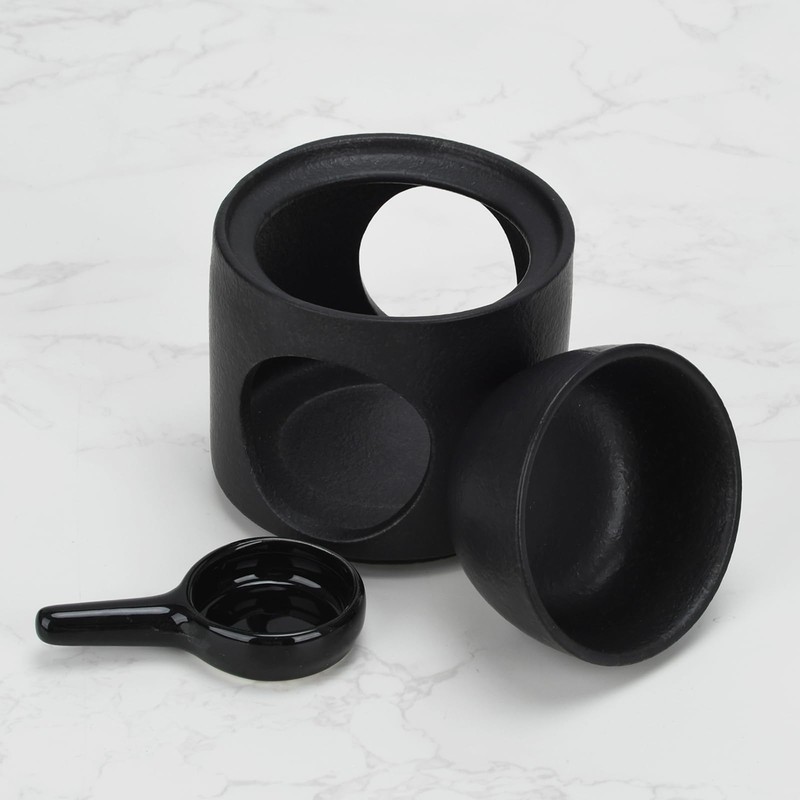 Black Wax Burner, Ceramic Tealight Warmer, Scented Oil Diffuser, Black