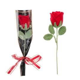 irqubu Handcrafted Crochet Flowers, Single Rose Flower Gifts for Her, Preserved Rose for Delivery Prime, Forever Rose Gifts for Women, Eternal Rose Gifts for Girlfriend (Large)