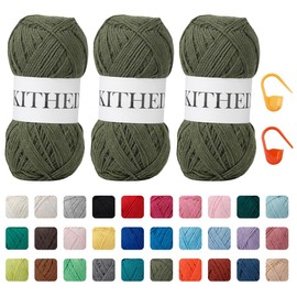 KITHED Cotton Yarn，10.5oz，526yard，3 Pack ，Soft Yarn for Crocheting and Knitting (38 Army Green)