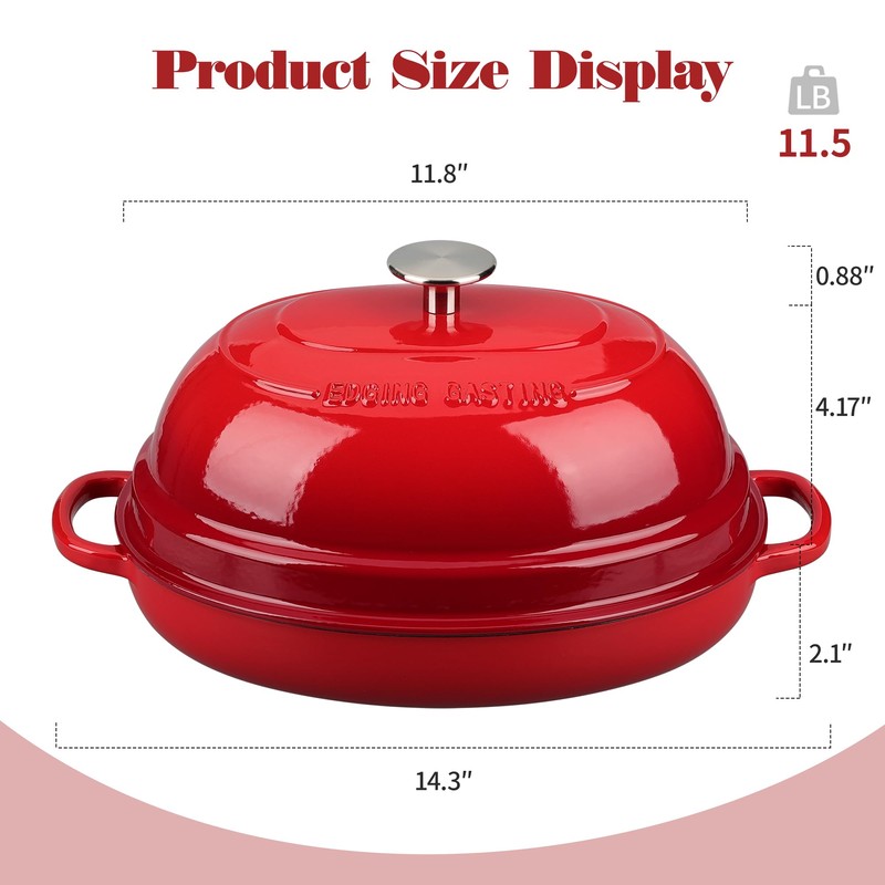 EDGING CASTING Enameled Oval Cast Iron Dutch Oven Pot with